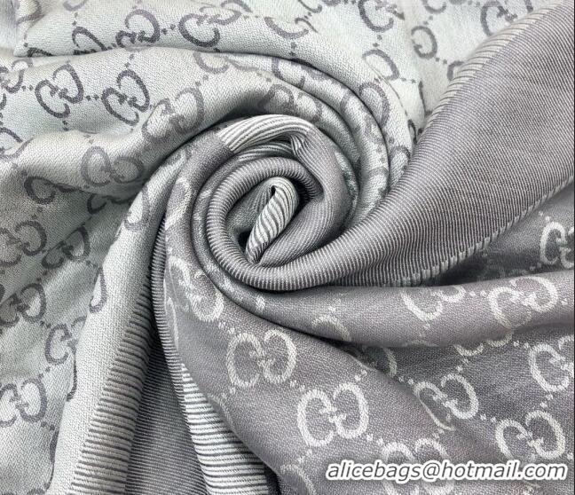 Good Taste Gucci GG Wool Silk Square Scarf 140cm 0309 Grey 2023