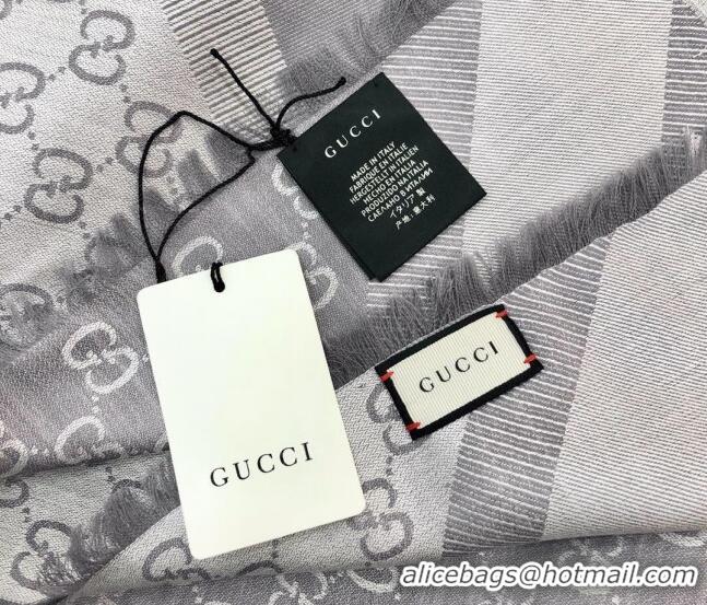 Good Taste Gucci GG Wool Silk Square Scarf 140cm 0309 Grey 2023