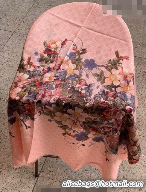 Low Price Gucci Cashmere Flora Print GG Scarf 110x200cm 0408 Pink 2023