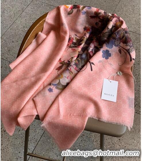 Low Price Gucci Cashmere Flora Print GG Scarf 110x200cm 0408 Pink 2023