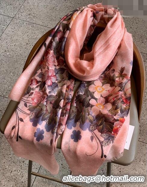 Low Price Gucci Cashmere Flora Print GG Scarf 110x200cm 0408 Pink 2023