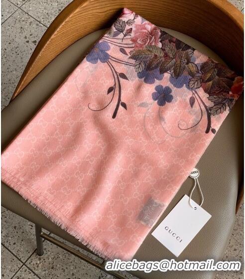 Low Price Gucci Cashmere Flora Print GG Scarf 110x200cm 0408 Pink 2023