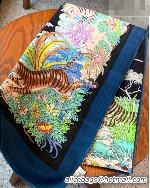 Good Product Gucci Tiger Cashmere Long Scarf 100x200cm 8032 Navy Blue 2023