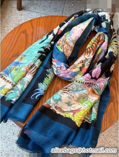 Good Product Gucci Tiger Cashmere Long Scarf 100x200cm 8032 Navy Blue 2023