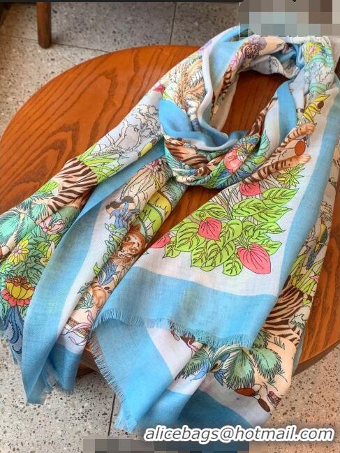 Super Quality Gucci Tiger Cashmere Long Scarf 100x200cm 8032 Light Blue 2023