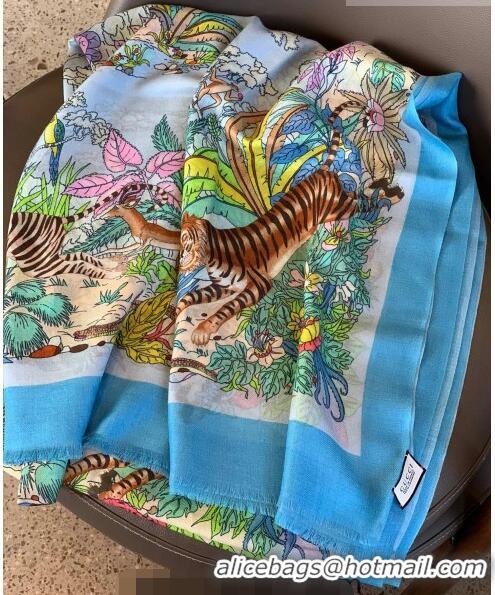 Super Quality Gucci Tiger Cashmere Long Scarf 100x200cm 8032 Light Blue 2023