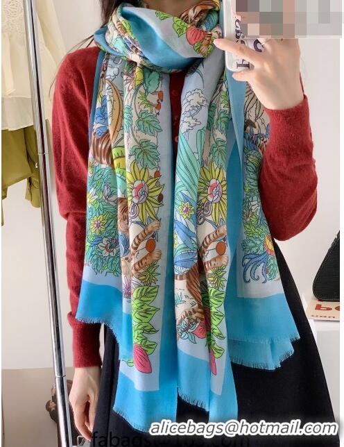 Super Quality Gucci Tiger Cashmere Long Scarf 100x200cm 8032 Light Blue 2023