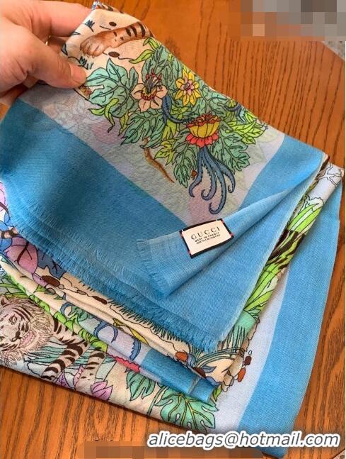 Super Quality Gucci Tiger Cashmere Long Scarf 100x200cm 8032 Light Blue 2023