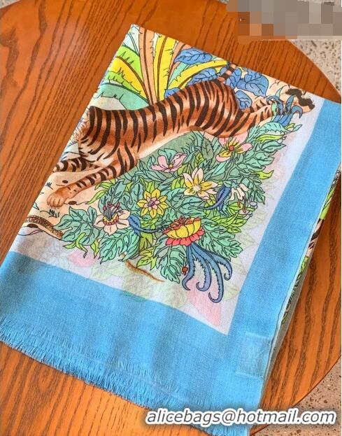 Super Quality Gucci Tiger Cashmere Long Scarf 100x200cm 8032 Light Blue 2023