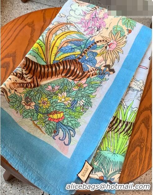 Super Quality Gucci Tiger Cashmere Long Scarf 100x200cm 8032 Light Blue 2023