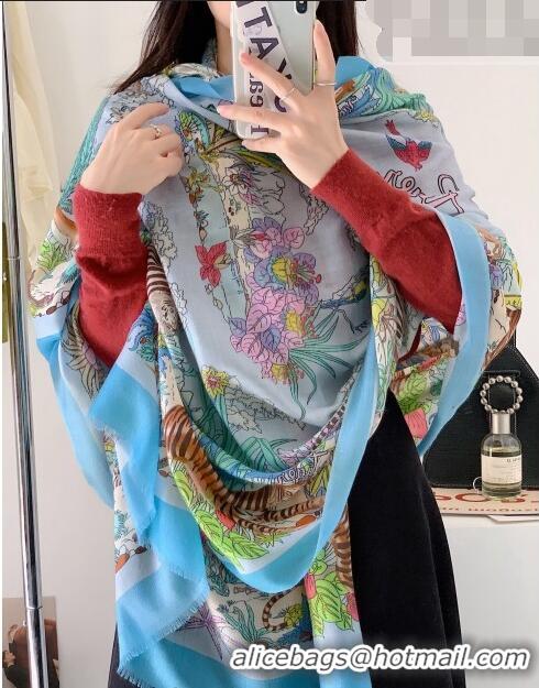 Super Quality Gucci Tiger Cashmere Long Scarf 100x200cm 8032 Light Blue 2023