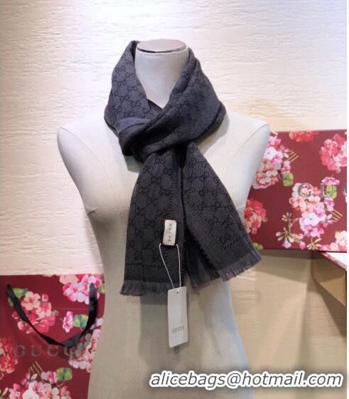 Promotional Gucci GG Wool Long Scarf 25x180cm 0628 Black/Grey 2023