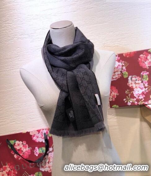 Promotional Gucci GG Wool Long Scarf 25x180cm 0628 Black/Grey 2023