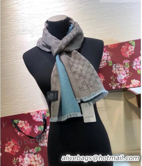 Top Design Gucci GG Wool Long Scarf 25x180cm 0628 Light Blue 2023