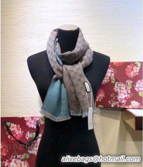 Top Design Gucci GG Wool Long Scarf 25x180cm 0628 Light Blue 2023