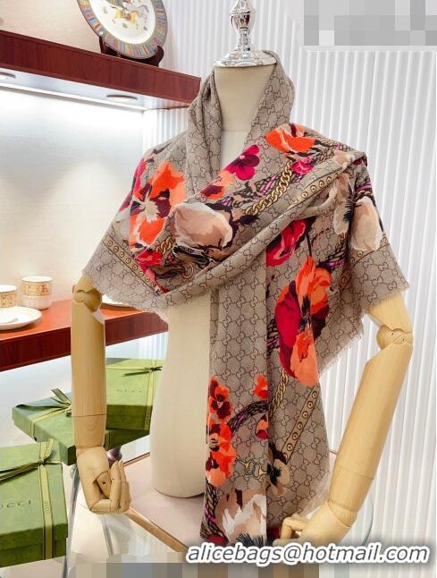 Inexpensive Gucci Flora GG Square Shawl Scarf 140cmx140cm 0705 Orange 2023