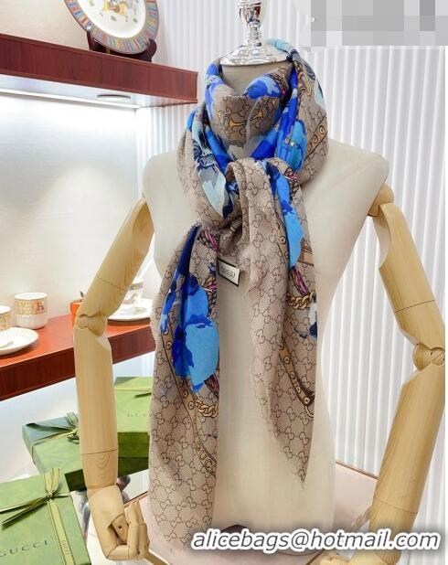 Popular Style Gucci Flora GG Square Shawl Scarf 140cmx140cm 0705 Blue 2023