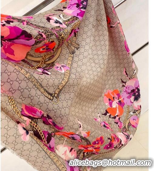 New Fashion Gucci Flora GG Square Shawl Scarf 140cmx140cm 0705 Pink 2023