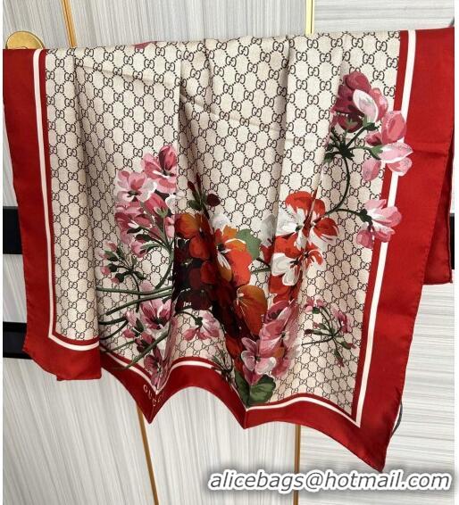 Good Taste Gucci GG Flora Silk Square Scarf 90x90cm 0713 Red 2023