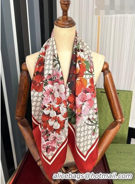 Good Taste Gucci GG Flora Silk Square Scarf 90x90cm 0713 Red 2023