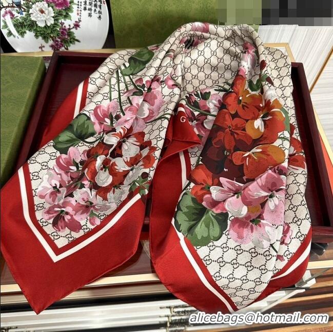 Good Taste Gucci GG Flora Silk Square Scarf 90x90cm 0713 Red 2023