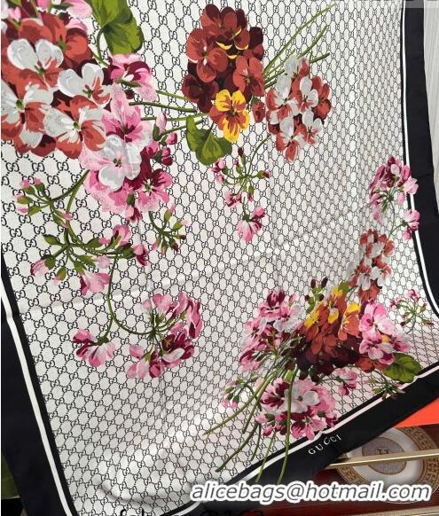 Best Quality Gucci GG Flora Silk Square Scarf 90x90cm 0713 Black 2023