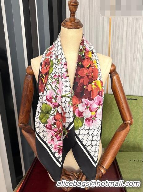 Best Quality Gucci GG Flora Silk Square Scarf 90x90cm 0713 Black 2023