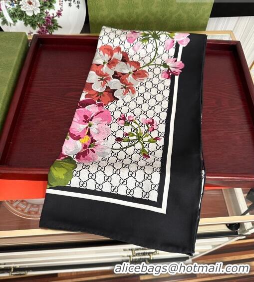 Best Quality Gucci GG Flora Silk Square Scarf 90x90cm 0713 Black 2023