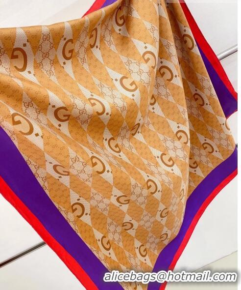 Buy Inexpensive Gucci GG Silk Square Scarf 90x90cm G71404 Brown/Purple/Red 2023