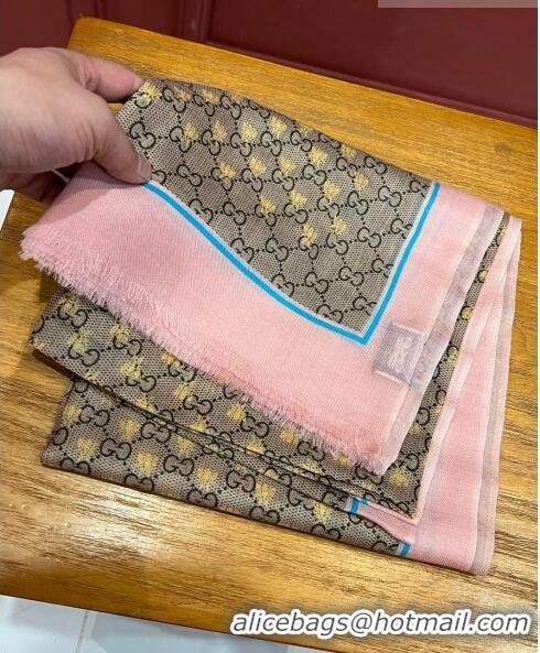 Top Grade Gucci Cashmere GG Bee Scarf 110x200cm G71406 Pink 2023