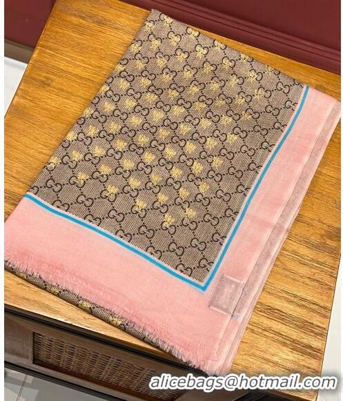 Top Grade Gucci Cashmere GG Bee Scarf 110x200cm G71406 Pink 2023