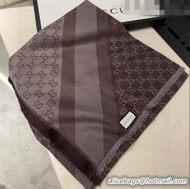 Charming Grade Gucci Silk Square Shawl Scarf 140x140cm 0721 Brown 2023