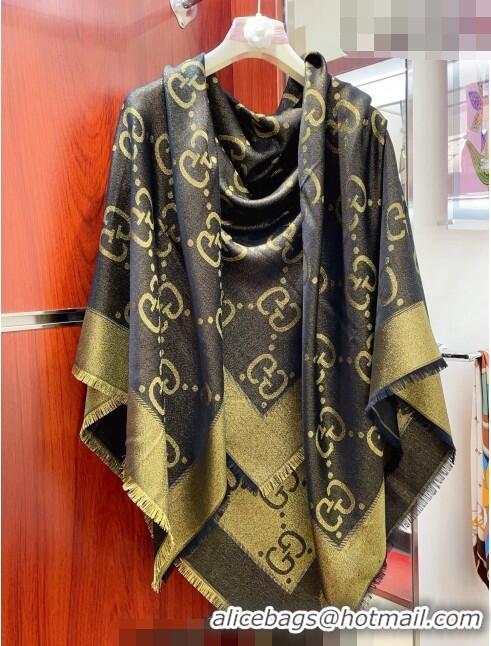 Top Design Gucci Jumbo GG Square Shawl Scarf 140x140cm 0726 Black/Gold 2023