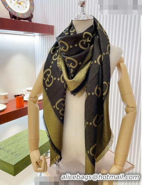 Top Design Gucci Jumbo GG Square Shawl Scarf 140x140cm 0726 Black/Gold 2023