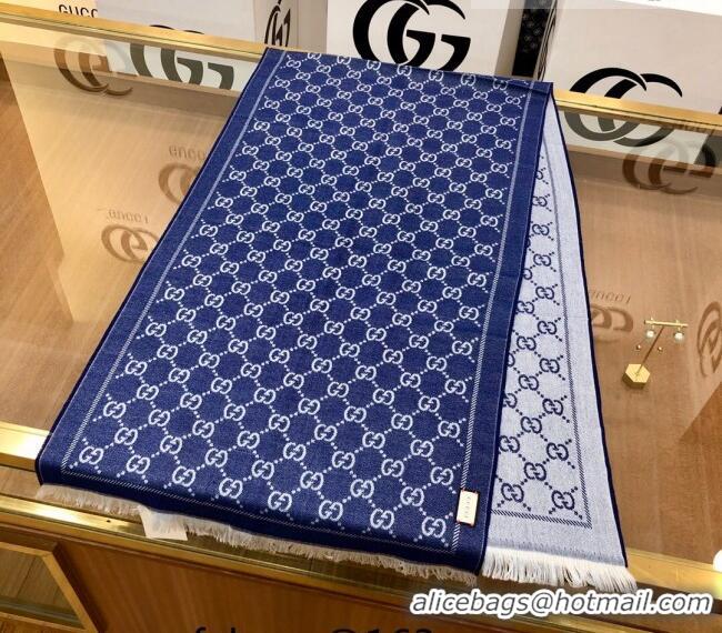 Grade Discount Gucci GG Wool Long Scarf 48x180cm 0803 Denim Blue 2023