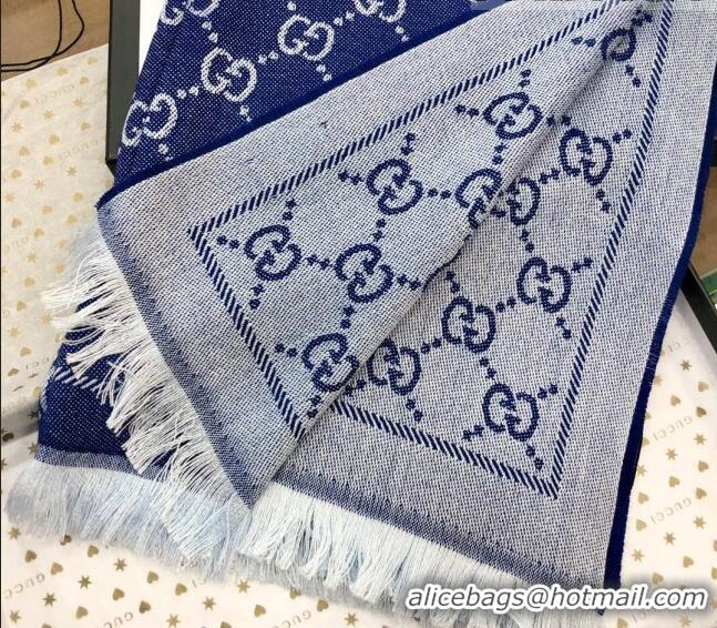 Grade Discount Gucci GG Wool Long Scarf 48x180cm 0803 Denim Blue 2023