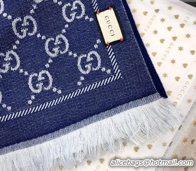 Grade Discount Gucci GG Wool Long Scarf 48x180cm 0803 Denim Blue 2023