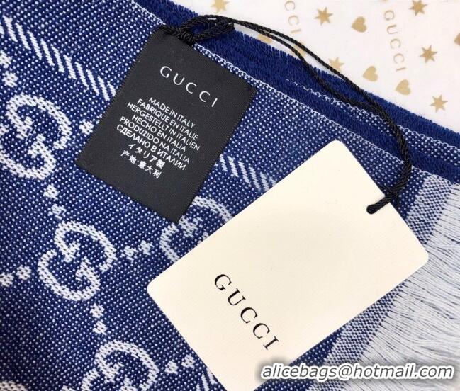 Grade Discount Gucci GG Wool Long Scarf 48x180cm 0803 Denim Blue 2023