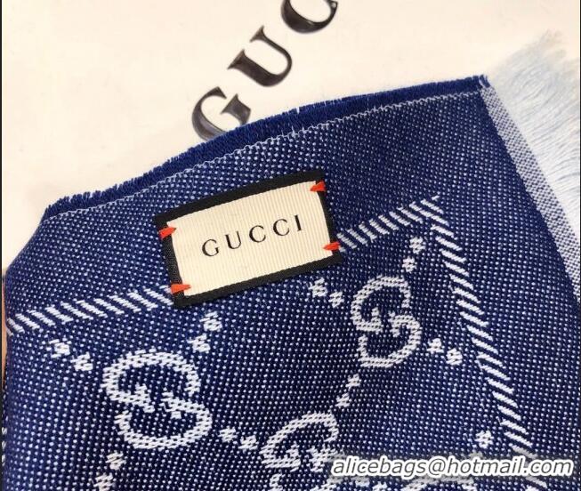 Grade Discount Gucci GG Wool Long Scarf 48x180cm 0803 Denim Blue 2023