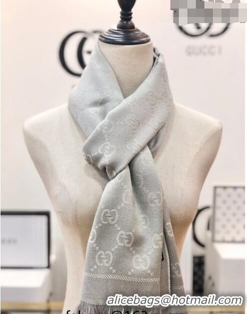 Super Quality Gucci GG Wool Long Scarf 48x180cm 0803 Light Grey 2023