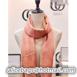 Buy Fashionable Gucci GG Wool Long Scarf 48x180cm 0803 Pink/Yellow 2023