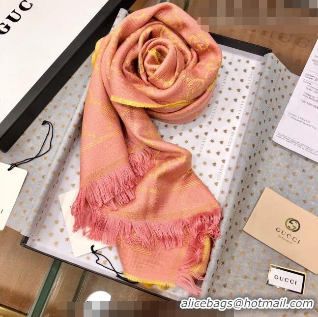 Buy Fashionable Gucci GG Wool Long Scarf 48x180cm 0803 Pink/Yellow 2023