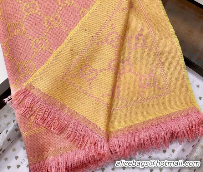 Buy Fashionable Gucci GG Wool Long Scarf 48x180cm 0803 Pink/Yellow 2023