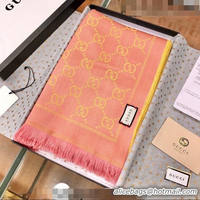 Buy Fashionable Gucci GG Wool Long Scarf 48x180cm 0803 Pink/Yellow 2023