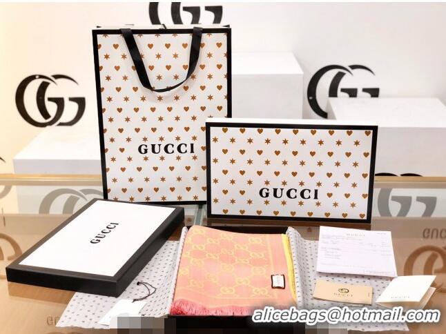 Buy Fashionable Gucci GG Wool Long Scarf 48x180cm 0803 Pink/Yellow 2023