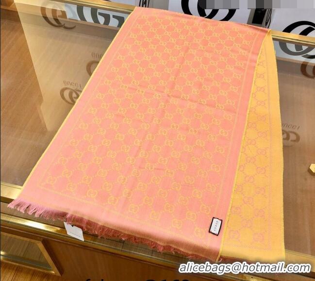 Buy Fashionable Gucci GG Wool Long Scarf 48x180cm 0803 Pink/Yellow 2023