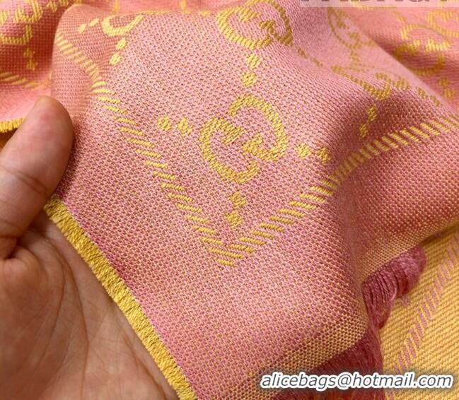 Buy Fashionable Gucci GG Wool Long Scarf 48x180cm 0803 Pink/Yellow 2023