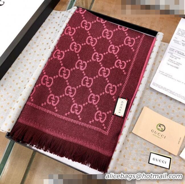 Low Cost Gucci GG Wool Long Scarf 48x180cm 0803 Burgundy 2023