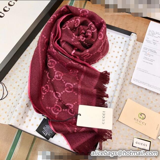 Low Cost Gucci GG Wool Long Scarf 48x180cm 0803 Burgundy 2023