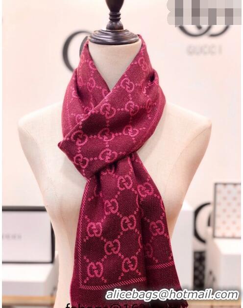 Low Cost Gucci GG Wool Long Scarf 48x180cm 0803 Burgundy 2023